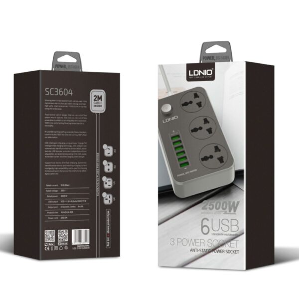 LDNIO 3 AC Outlets Universal Power Strip SC3604