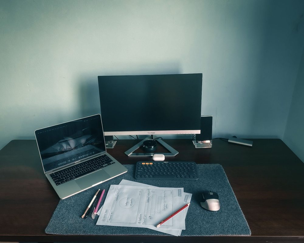 laptop home office setup with external monitor 