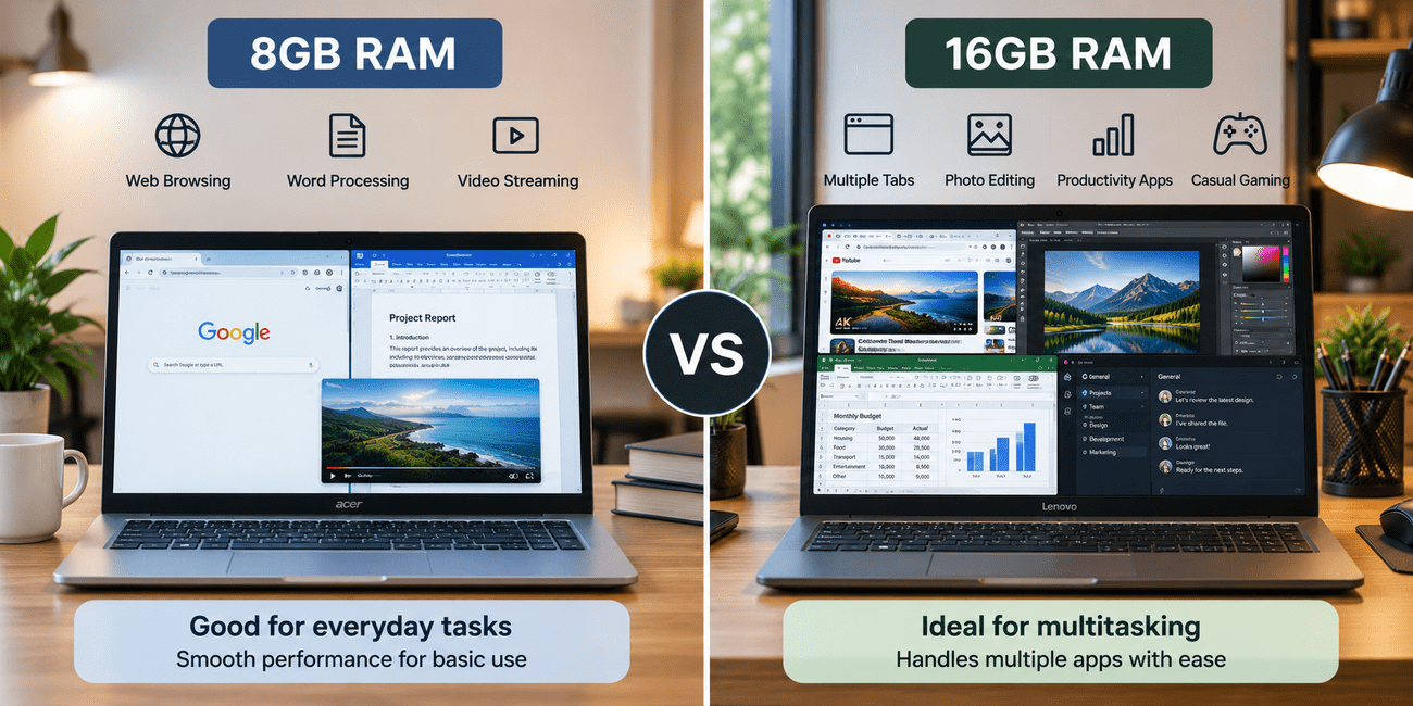  8GB vs 16GB RAM for laptop multitasking